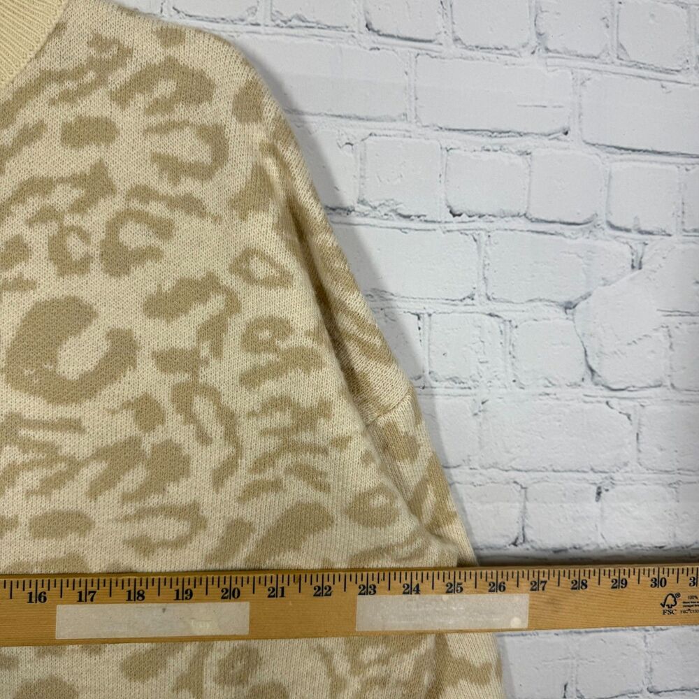Beige Leopard Print Oversized Sweater Mediun Pullover Animal Pattern Knit Top - Picture 5 of 6